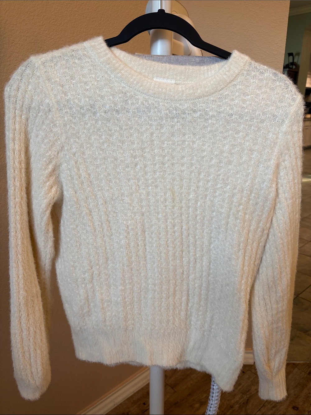 abercrombie kids Cream Cozy Ribbed Crewneck Sweater